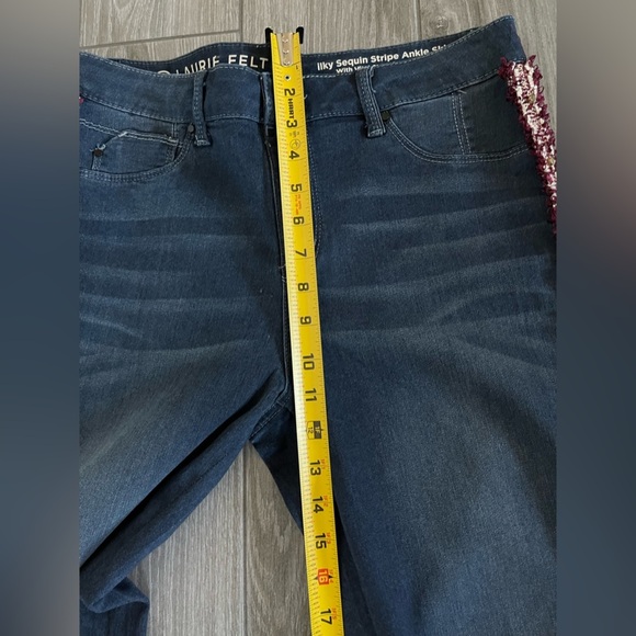 Laurie Felt ilky Sequin Stripe Ankle Skinny Jeans, Raw Hem—Size Med•••Burgundy - Picture 13 of 16